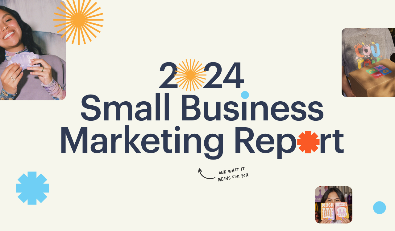 Blog hero: 2024 Small Business Marketing Report with photos and symbols